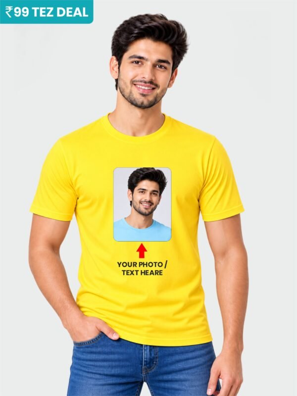 Custom Yellow T-Shirts for Men | Sarina Polyester Round Neck T-Shirt
