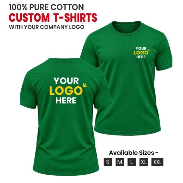 Green Custom 100% Cotton T-Shirt with Your Company Logo | Customized Logo Printed Round Neck T-Shirt | Tezkart.com