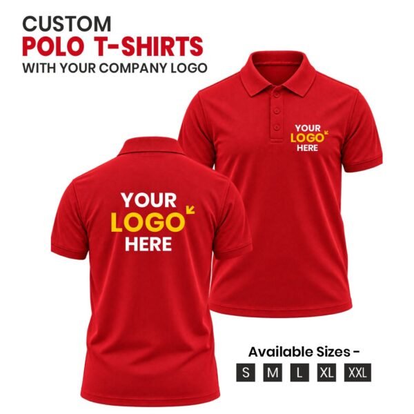 Red Custom Polo T-Shirt With Your Company Logo | Customized Logo Printed Polo T-Shirt | Tezkart.com