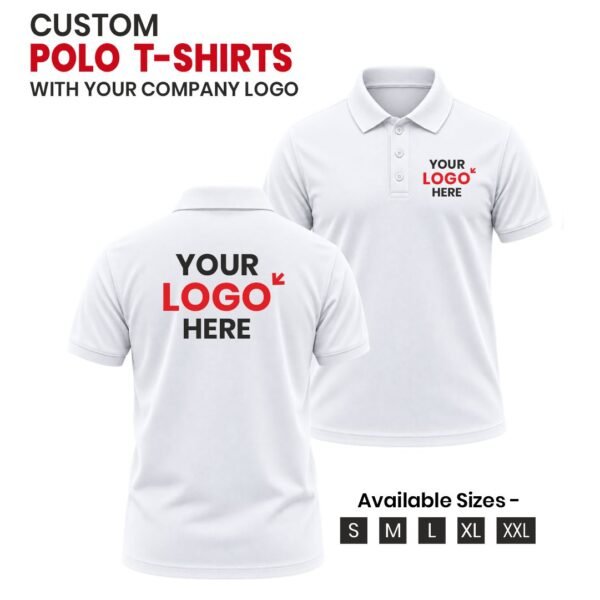 White Custom Polo T-Shirt With Your Company Logo | Customized Logo Printed Polo T-Shirt | Tezkart.com